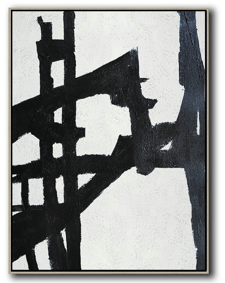 Home Decor Canvas,Black And White Minimalist Painting On Canvas - Hand Paint Large Clean Modern Art